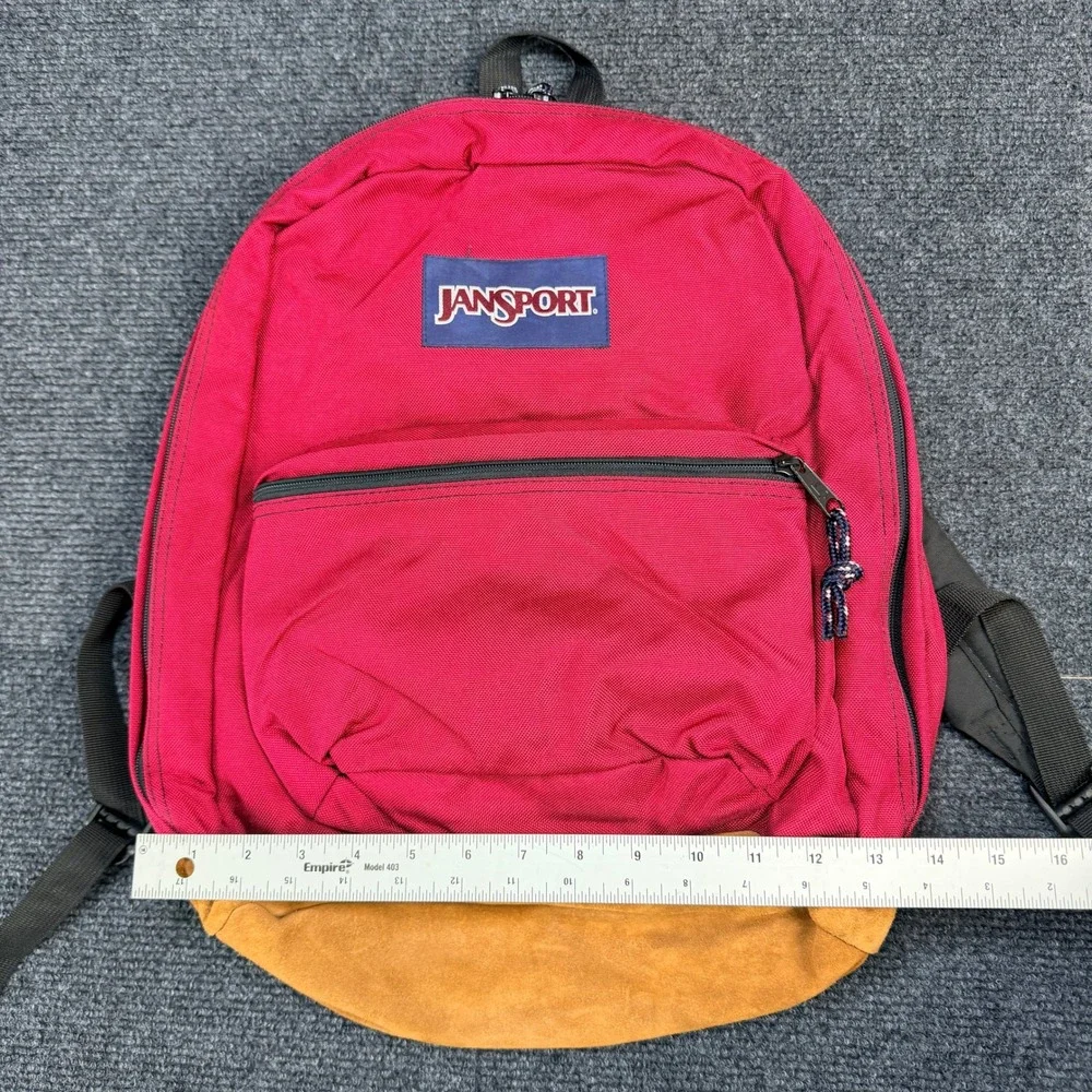 Vintage JanSport Red Suede Bottom Backpack Made in USA 43967 Right Pack 90s
